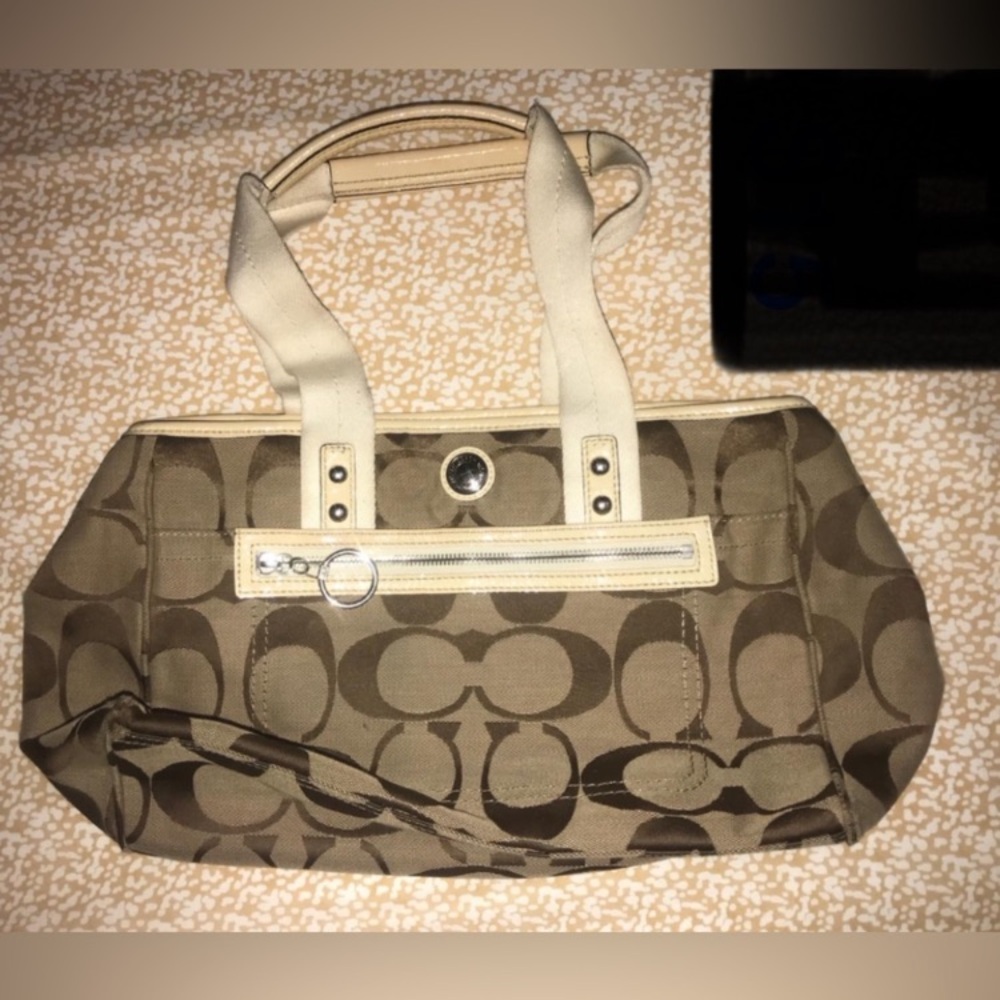 Coach Tan and Cream Signature Tote Bag